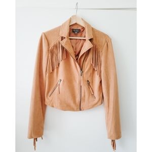 Byer California - Suede-Like Western Style Fringe Jacket - Camel - Size Small